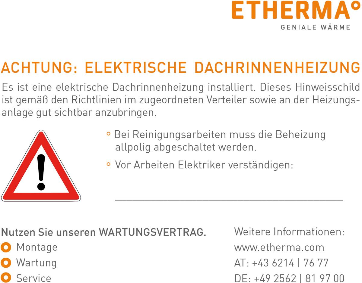 Etherma Warnaufkleber Achtung Elektrische Dachrinnenheizung 25786