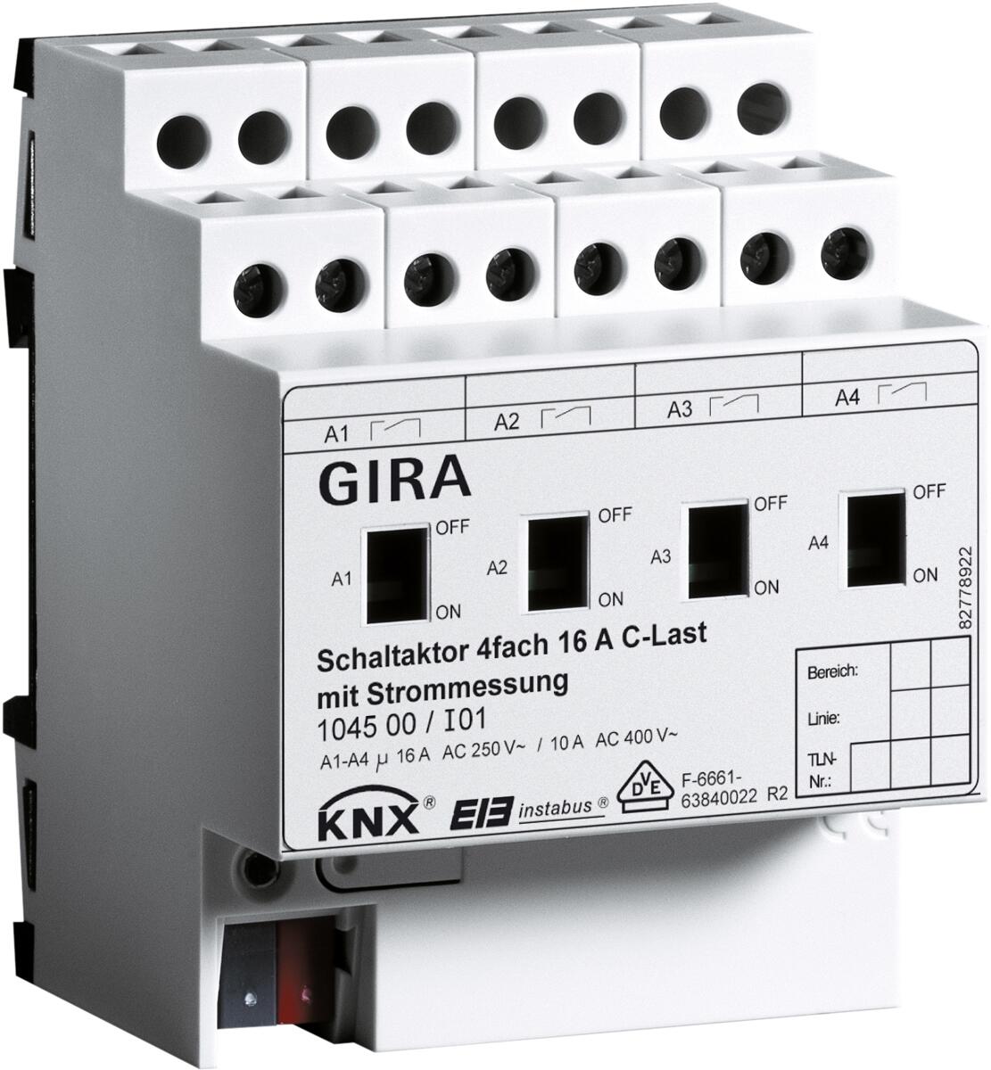 Gira 104500 KNX Schaltaktor 4fach 16 A mit Handbetätigung und