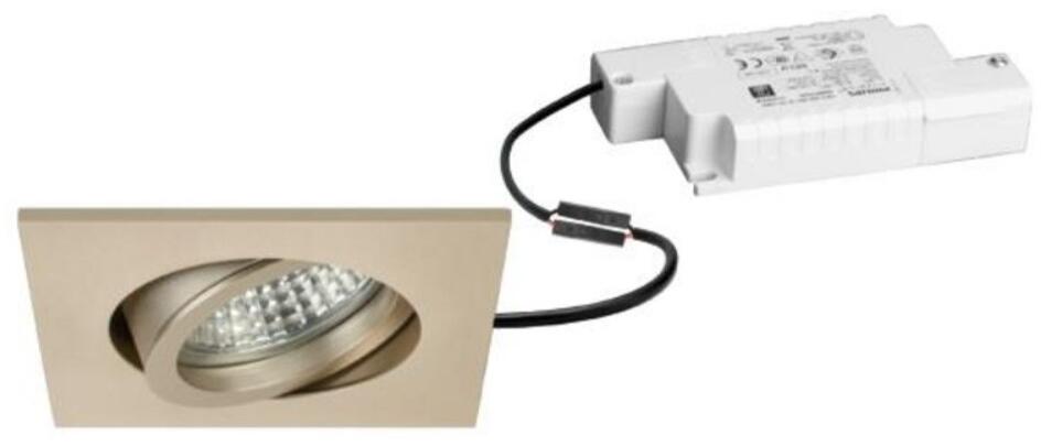 Brumberg TIRREL-S LED-Einbaustrahlerset mit LED-Modul und Konverter Phasenabschnitt dimmbar, 6W, 3000K, quadratisch, schwenkbar, champagner matt (3914