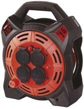 EMOS P08215 Kabeltrommel mit LED-Strahler, SCHUKO, 4 Steckdosen, Länge 15m, 1,5mm², Gummi, schwarz (1928441500)