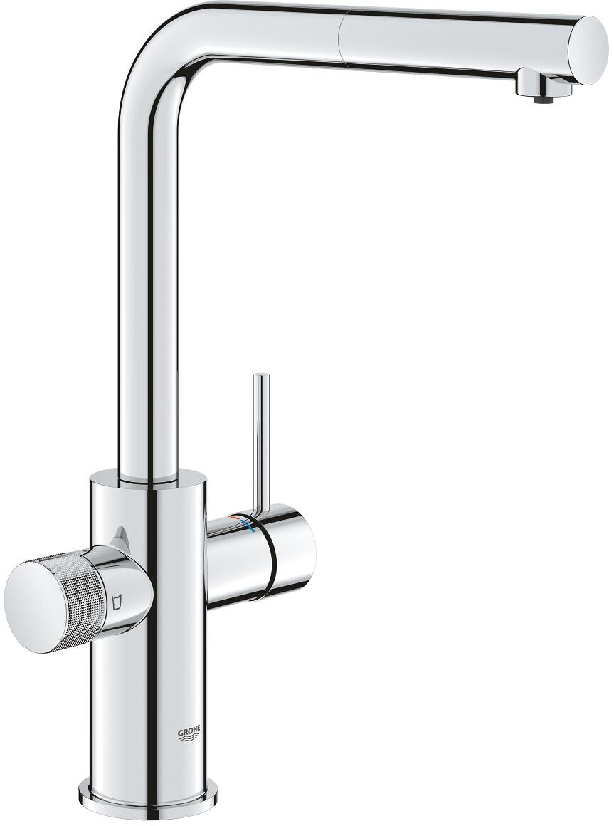 GROHE Blue Pure Minta Einhand-Spültischbatterie, Einzelarmatur, L-Auslauf, herausziehbarer Mousseurauslauf, chrom (30590000)