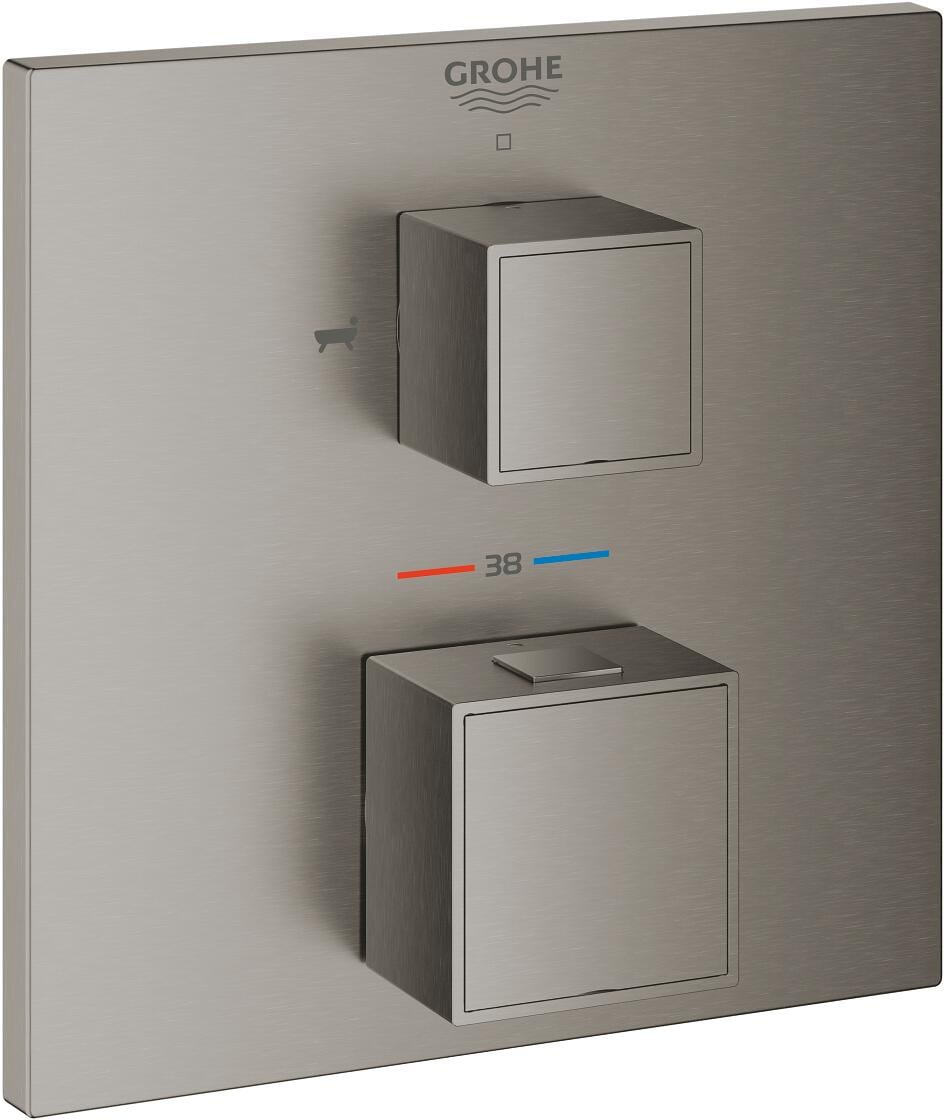 GROHE Grohtherm Cube Thermostat-Wannenbatterie, mit integrierter 2-Wege-Umstellung, Fertigmontageset für Rapido SmartBox, EcoJoy, hard graphite gebürs