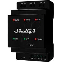 Shelly Relais "Pro 3", WLAN & LAN Schaltaktor, 3x 16A, Max. 48A, Bluetooth, Schwarz (212180)