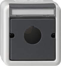 Gehäuse mit Beschriftungsfeld zur Aufnahme von Befehls- und Meldegeräten mit ø 22,5 mm, Wassergeschützt Aufputz System (IP 44), Grau, Gira 027230