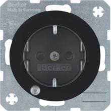 Berker 41102045 Steckdose SCHUKO mit Kontroll-LED und erhöhtem Berührungsschutz, R.1/R.3, schwarz glänzend
