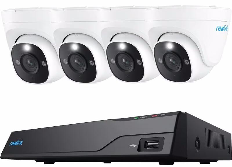 Reolink NVS8-8MD4 Überwachungsset Dome, Netzwerkrekorder+4 Dome Kameras, inkl. 2TB Harddrive, Rekorder schwarz, Kameras weiß