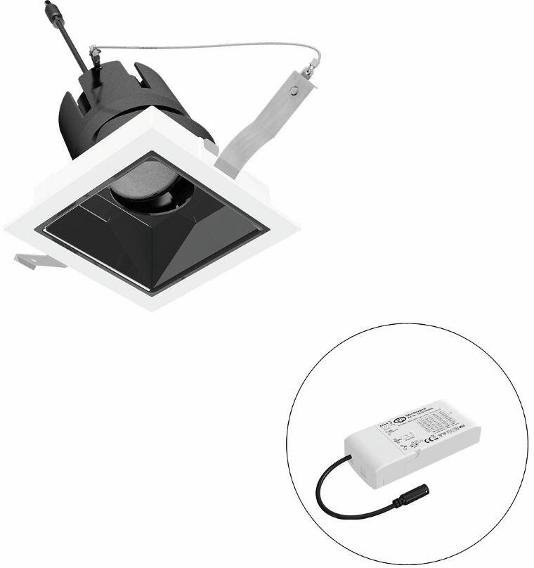 EVN SELECTO LED Deckeneinbau, quadratisch, schwenkbar, IP20, 220-240V/AC, 6W, 3000K, 700lm, inkl. Netzgerät, DALI, Reflektor schwarz/glänzend, 13.022,