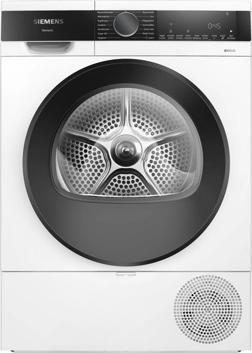 Siemens WQ33G2D41 9kg Wärmepumpentrockner, 60 cm breit, Startzeitvorwahl, Schnellprogramm, Innenbeleuchtung, weiß