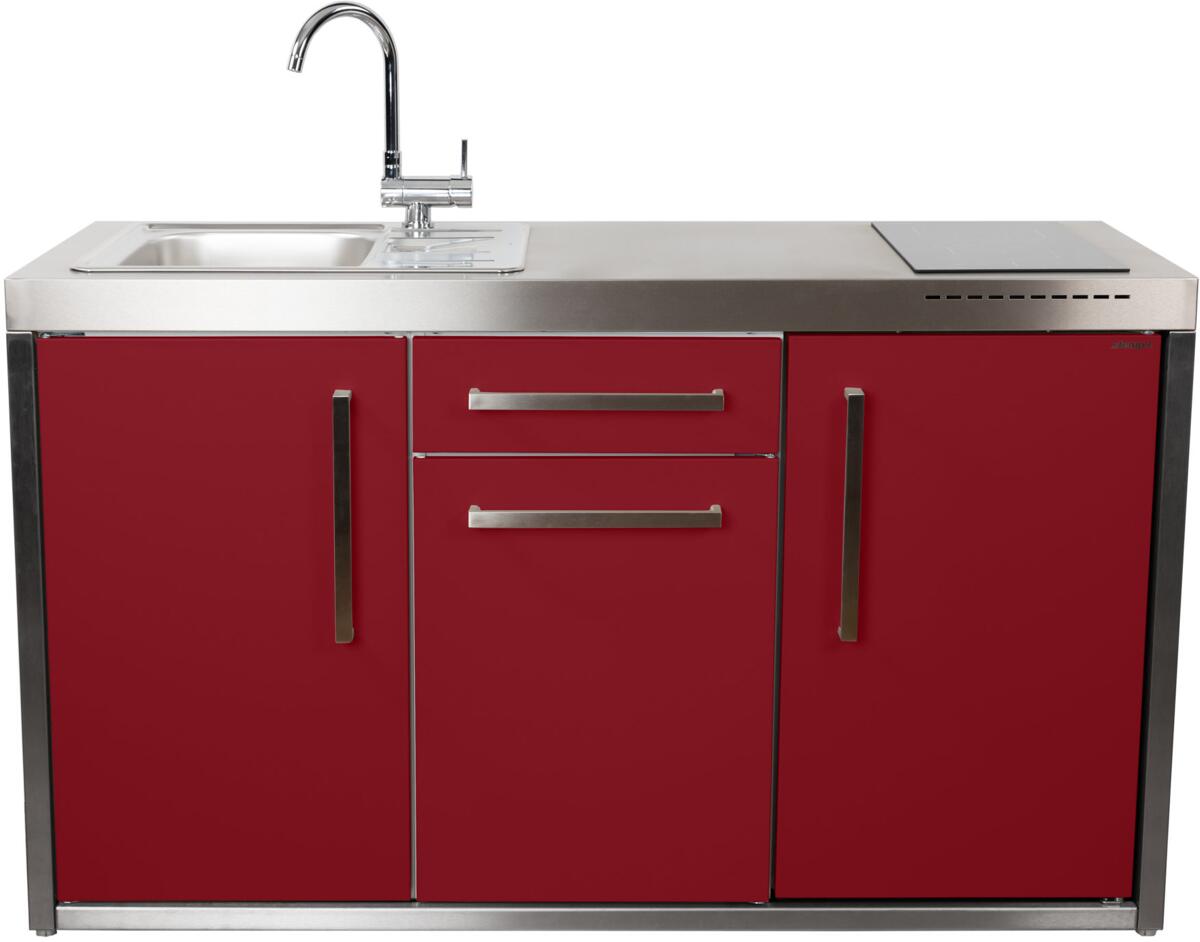 Stengel MO 150 S Miniküche Outdoor, Induktionskochfeld rechts, Spüle links, Schublade, bordeauxrot (2215010028003)