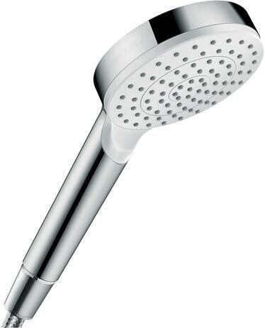 hansgrohe Crometta Duschkopf 100 1 Strahlart wassersparend+, Kunststoff, 5,7 l/min, 100 mm, Weiß/Chrom (26334400)