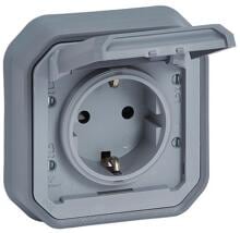 Legrand Plexo New Feuchtraum-Unterputz Schutzkontakt-Steckdose, Schraubklemmen (SK), mit Krallen, IP 44, grau (069834L)