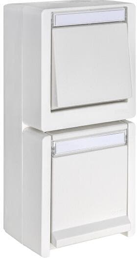 OPUS RESIST Taster, Wechsler mit Steckdose, senkrecht, kombination, Aufputz, reinweiß (755.650.02)