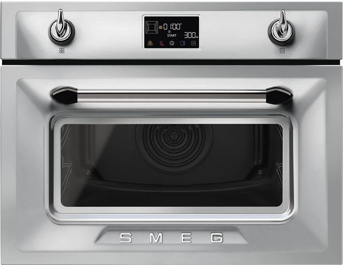 Smeg SO4902M1X Kompakt Kombi-Mikrowelle mit Backofenfunktion, 59,7 cm breit, 40 L, Vapor Clean, Warmhalten, Edelstahloptik