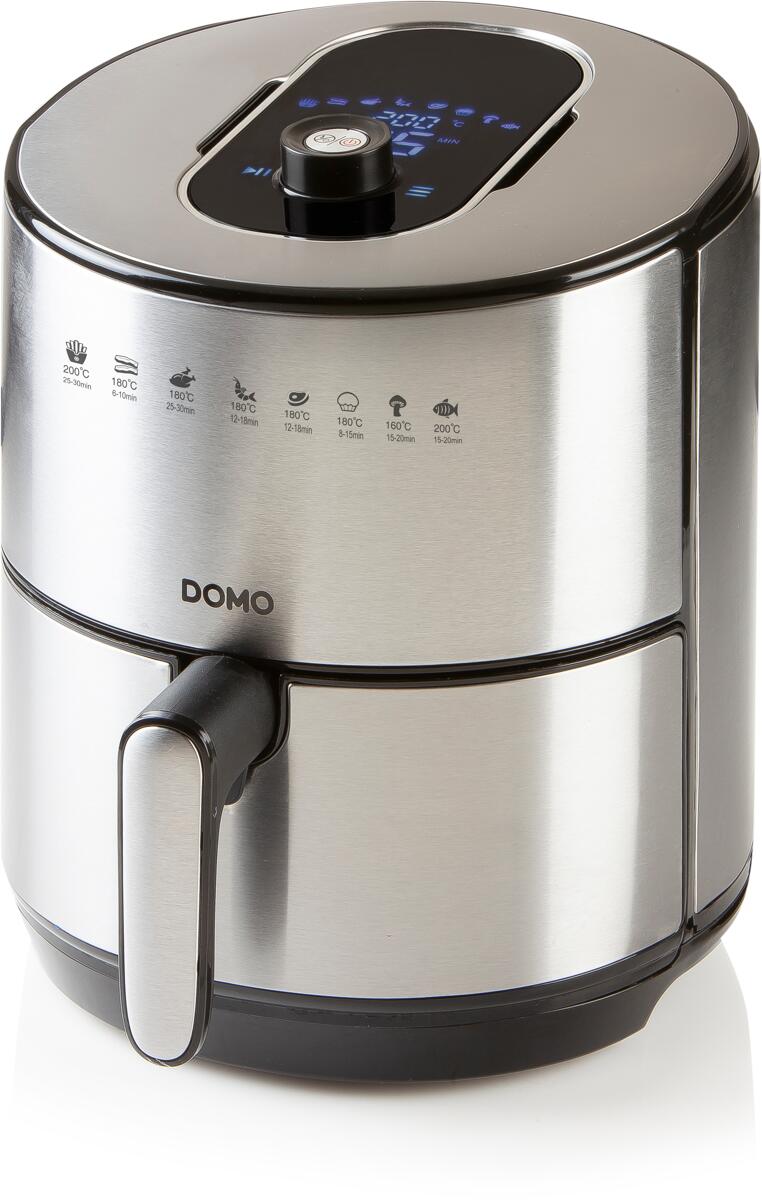 DOMO DO530FR Heißluft-Fritteuse, 80% weniger Fett, 4L, 1,2kg, Timer, 8 Programme, LCD Display, Edelstahl