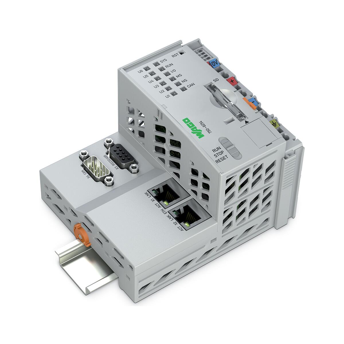 Wago 750-8214 Controller PFC200, 2.Generation, 2 x Ethernet, RS-232/-485, CAN, CANopen, lichtgrau