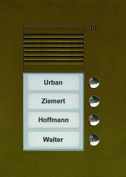 TCS PUK04/1-EB Audio Außenstation, 4 Klingeltasten (rechtsbündig), 1-spaltig, UP, Serie PUK, bronze