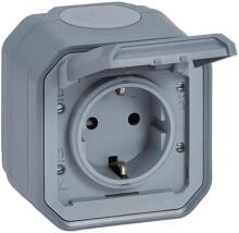 Legrand Plexo New Feuchtraum-Aufputz Schutzkontakt-Steckdose, Schraubklemmen (SK), IP 44, grau (069733L)