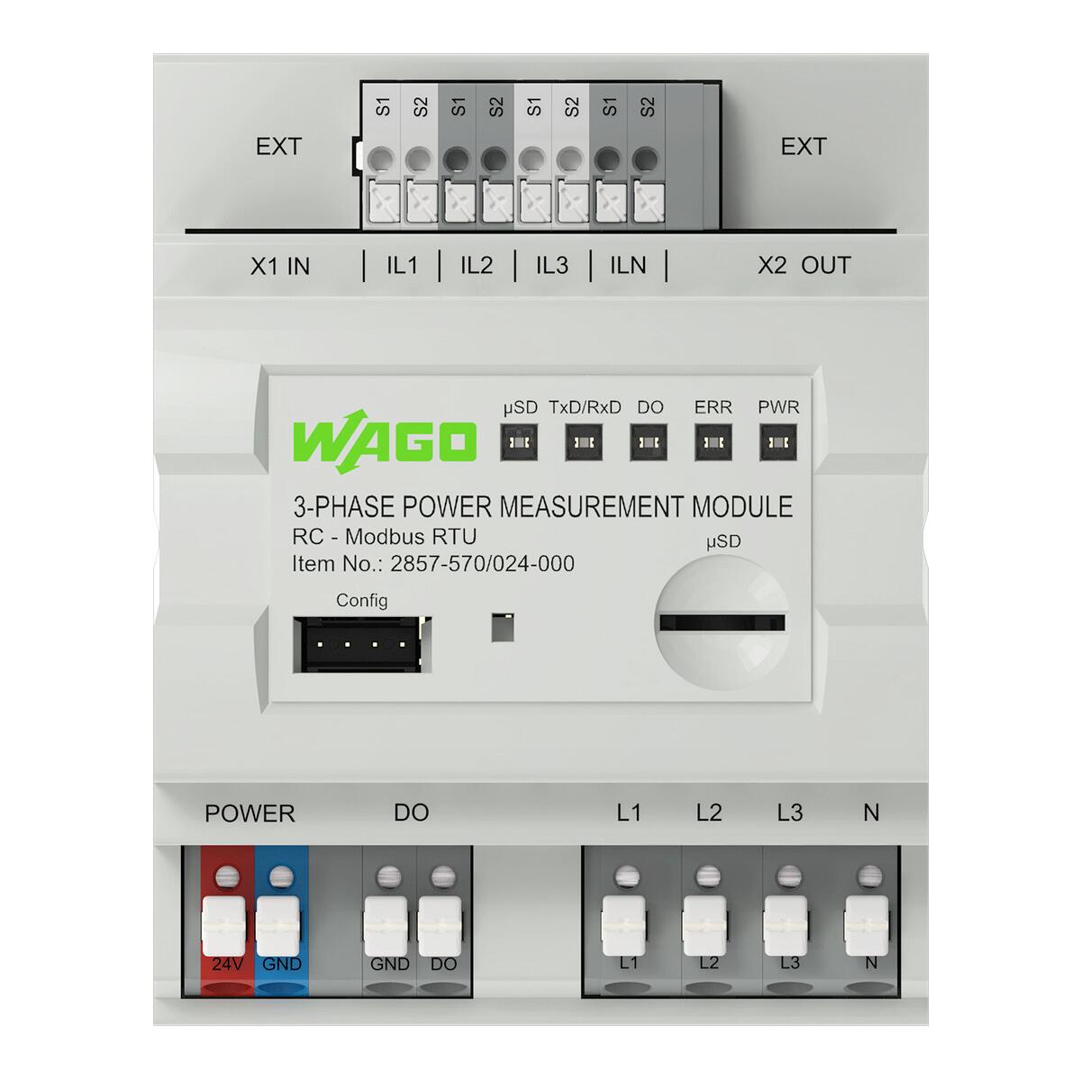 Wago 2857-570/024-000 3-Phasen-Leistungsmessumformer, 3x277/480V/RC, Modbus RTU, 24VDC