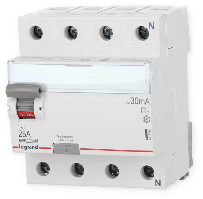 Legrand 411764 Fi-Schutzschalter, TX3, 25A, 4-Polig, 30mA, Typ-A