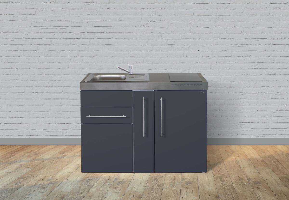 Stengel MP 120 A Miniküche, 120cm breit, Glaskeramikkochfeld, Kühlschrank mit Gefrierfach, Spüle rechts, edelstahl (10120 102631 01)