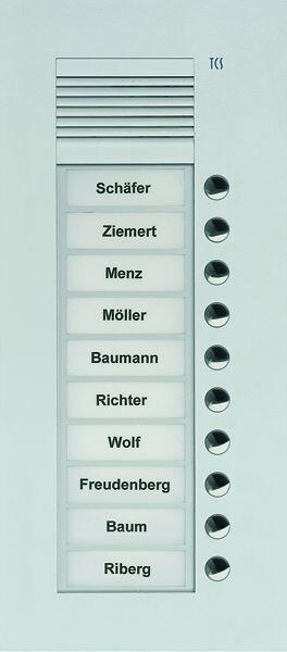 TCS PUK10/1-EN Audio Außenstation, 10 Klingeltasten (rechtsbündig), 1-spaltig, UP, Serie PUK, silber