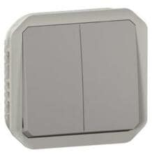 Legrand Plexo New Einsatz wahlweise Doppelwechselschalter 10AX/Taster 10A, Steckklemmen (SL), IP 55, grau (069525L)