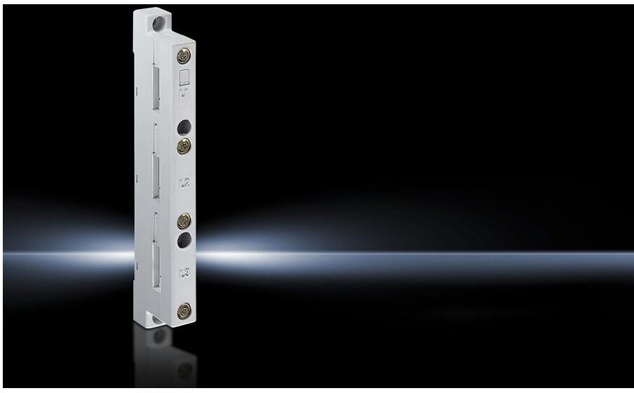 Rittal SV 9340.010 Sammelschienenhalter, 3-polig, 60 mm Schienenmittenabstand, für Sammelschiene BH: 12x5-30x10 mm, Außenbefestigung, 1 VE/Pack = 4 St