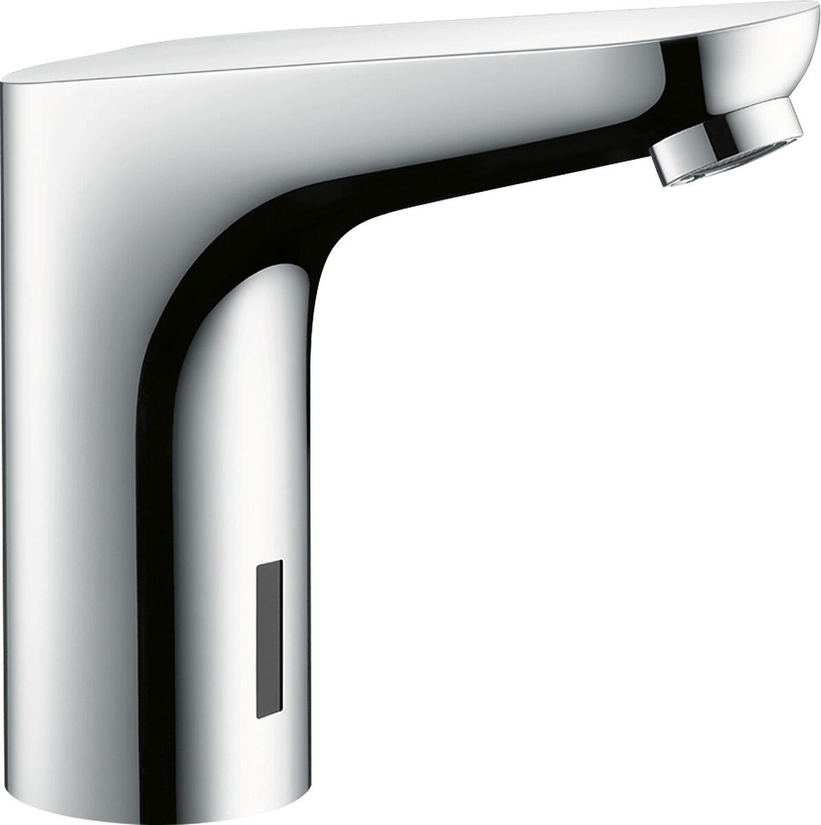hansgrohe Focus Elektronik-Waschtischarmatur mit Temperaturvoreinstellung Netzanschluss 230 V, Messing, 5 l/min, mit Rückflussverhinderer, Chrom, (311
