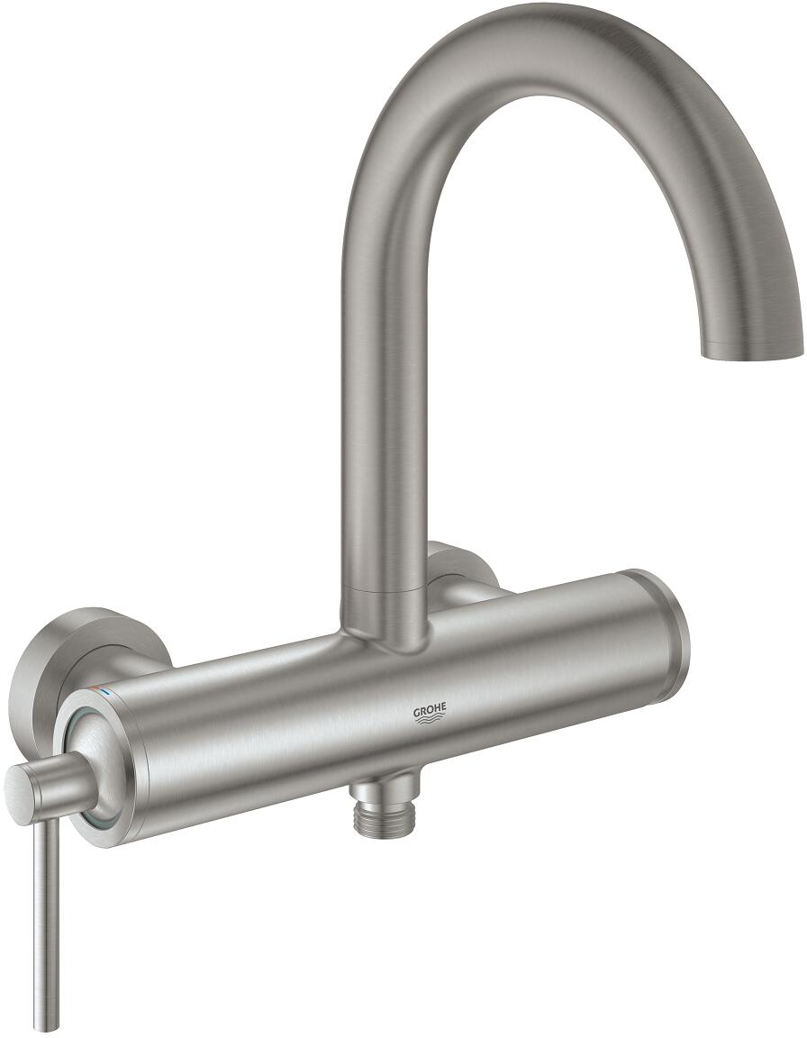 GROHE Atrio Einhand-Wannenbatterie, Wandmontage, eigensicher gegen Rückfließen, supersteel (32652DC3)