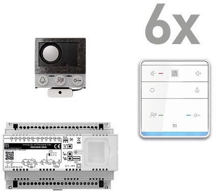 TCS PAIF060/005 audio:pack PRO Einbau für 6 Wohneinheiten, mit Einbaulautsprecher ASI12000 + 6x Freisprecher ISW6010 + Steuergerät NBV2600