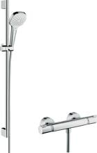 hansgrohe Croma Select E Brausesystem Aufputz Vario mit Ecostat Comfort Thermostat und Duschstange 90 cm, Messing, 14,7 l/min, 110 mm, Weiß/Chrom, (27082400)