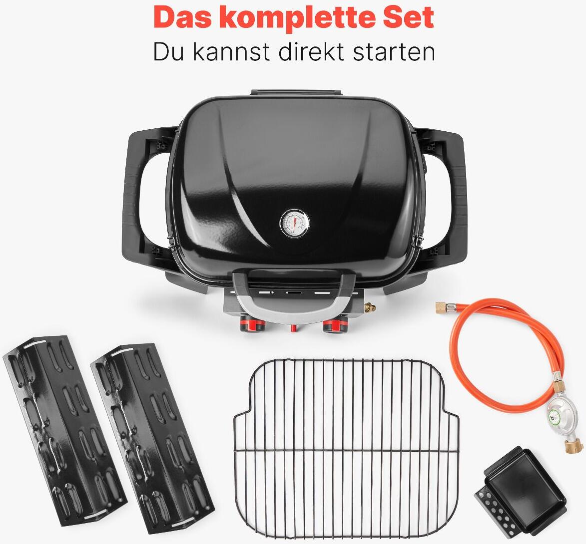 ProfiCook PC-GG 1261 Tisch-Gasgrill, 50 mbar, 2 Heizzonen, 42 x 36 cm großen Grillfläche, schwarz (501261)