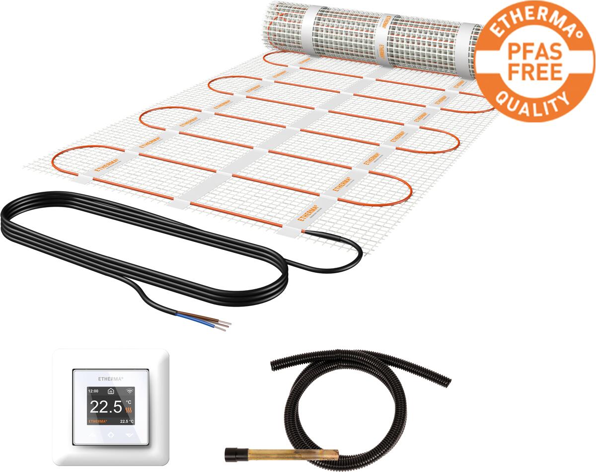 Etherma SET-eFLOOR-PRO-P-150-2200 eFLOOR PRO PREMIUM Netzheizmattenset, 11.0m², 50x2200cm, PFAS frei, inkl. eTOUCH PRO Thermostat,1650W, 230V (46177)