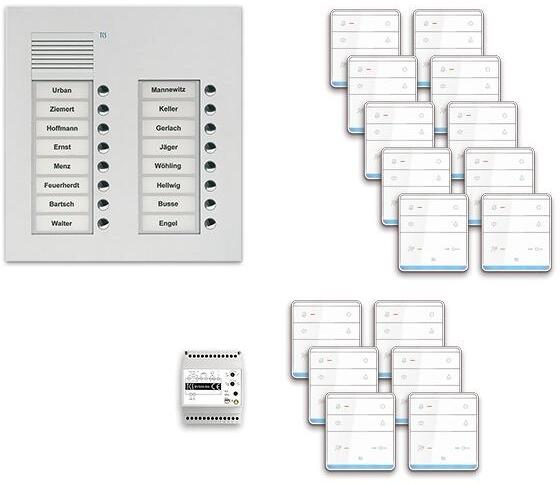 TCS PPUF16/2-EN/01 pre:pack Audio Unterputz für 16 Wohneinheiten, mit Außenstation PUK, 16 Klingeltasten, 2-spaltig + 16 x Freisprecher ISW5010 + Steu