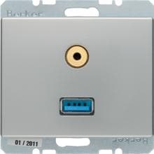 Berker 3315399004 USB/3,5 mm Audio Steckdose, Arsys, edelstahl matt, lackiert