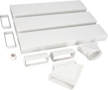 AEG M2CKCF19 Umluft-Installations-Kit für XT83 und X, Übergangsstück Flachkanal, Rohrbogen 90° horizontal+vertikal, Flachkanalrohr 100cm, Rohrverbinder Flachkanal, PVC-Klebeband, weiß (902986502)