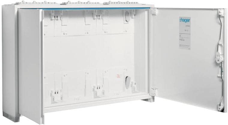 Hager FWB33D Feldverteiler, AP, univers, IP44, SKII, 108PLE, 3x3 Reihen 500x800x161mm, leer mit Tür