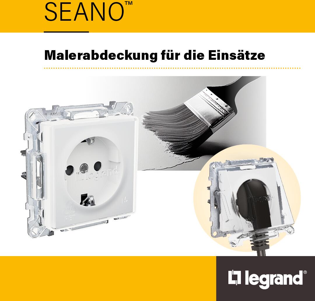 Legrand SEANO Schalter-Einsatz 2-polig – 10AX, Steckklemmen, LED-nachrüstbar, Putzausgleich, Ohne Wippe