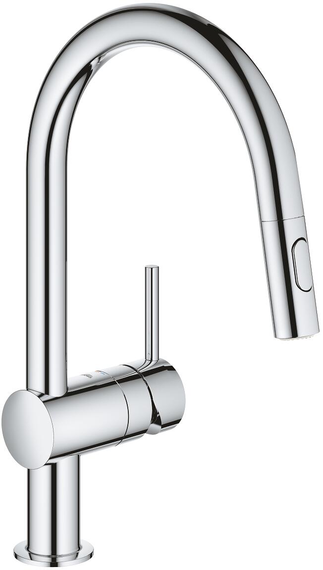 GROHE Minta 32321 Einhand-Spültischbatterie, DN15, Hochdruck, C-Auslauf, herausziehbare Dual Spülbrause, chrom (32321002)