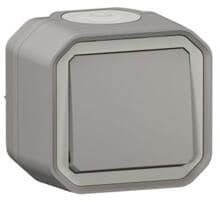 Legrand Plexo New Feuchtraum-Aufputz Wechselschalter 10 AX, Steckklemmen (SL), IP 55, grau (069711L)