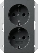 Gira 273528 SCHUKO-Doppelsteckdose 16 A 250 V~ mit integriertem erhöhten Berührungsschutz (Shutter) und Symbol  für Unterputz-Gerätedose 1,5 fach,  System 55, Anthrazit
