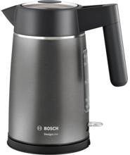 Bosch TWK5P475 Wasserkocher, 2400W, 1,7L, Optimaler Ausgießer, Tassenanzeige, Ergonomische Bedienung, grau/schwarz