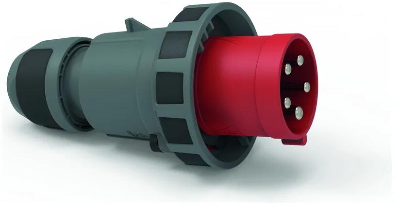 Bals Stecker, 63A, 5p, 400V, 6h, IP67, Schraubklemme, Bajonettring gummiert, rot/dunkelgrau (2189-1) Elektroshop Wagner