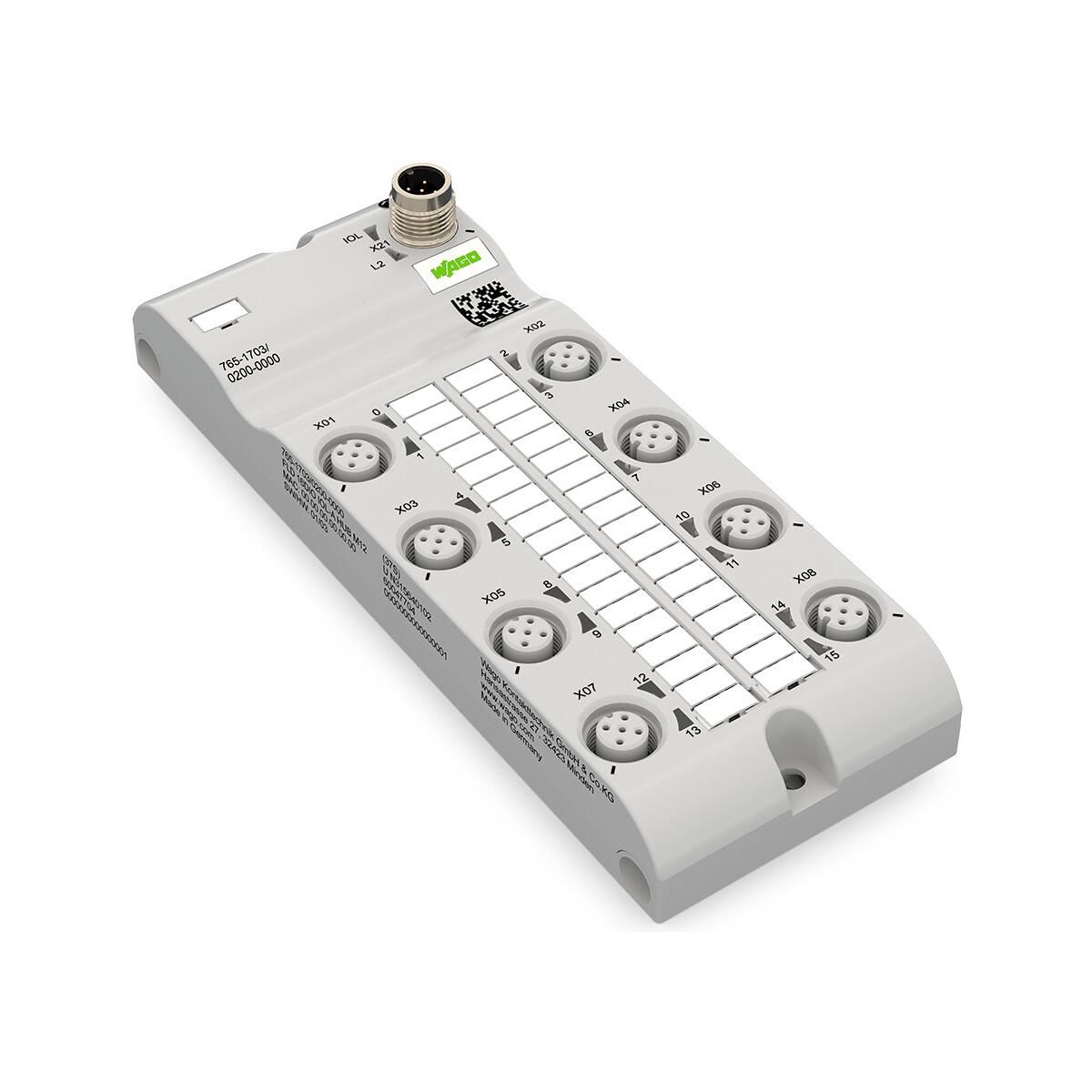 Wago 765-1703/200-000 16-Kanal-Digitalein-/-ausgang, IO Link Class A Hub, 24VDC/2A, 8xM12-Anschluss, HubLine, IP67