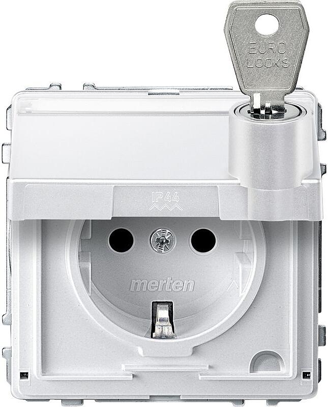 Merten MEG2316-7219 SCHUKO Steckdose mit Klappdeckel und Schriftfeld, Aquadesign, abschließbar mit verschiedenen Schließungen, Berührungsschutz, Steck