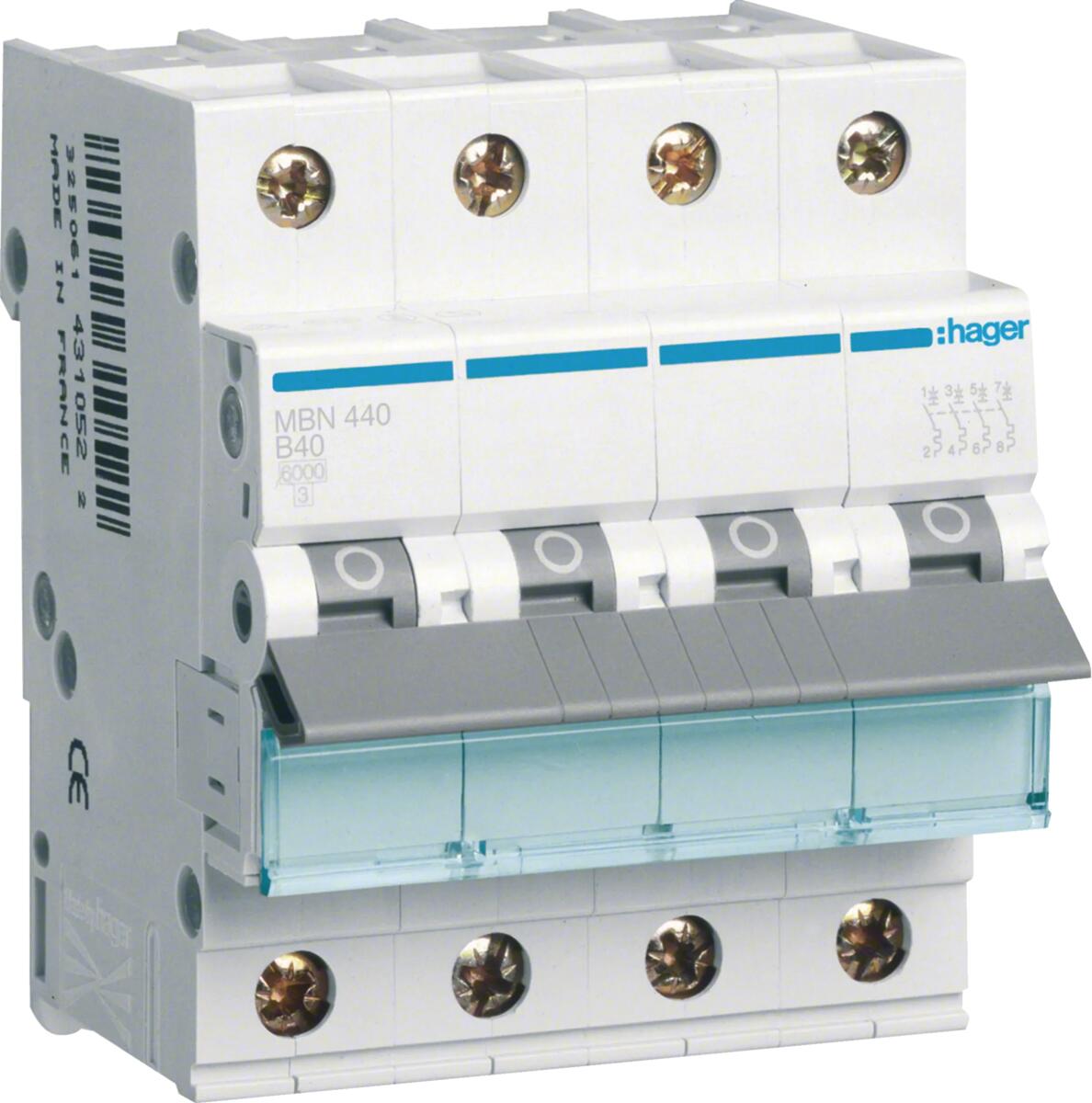 Hager MBN440 Leitungsschutzschalter 4 polig 6kA B-Charakteristik 40A 4 Module