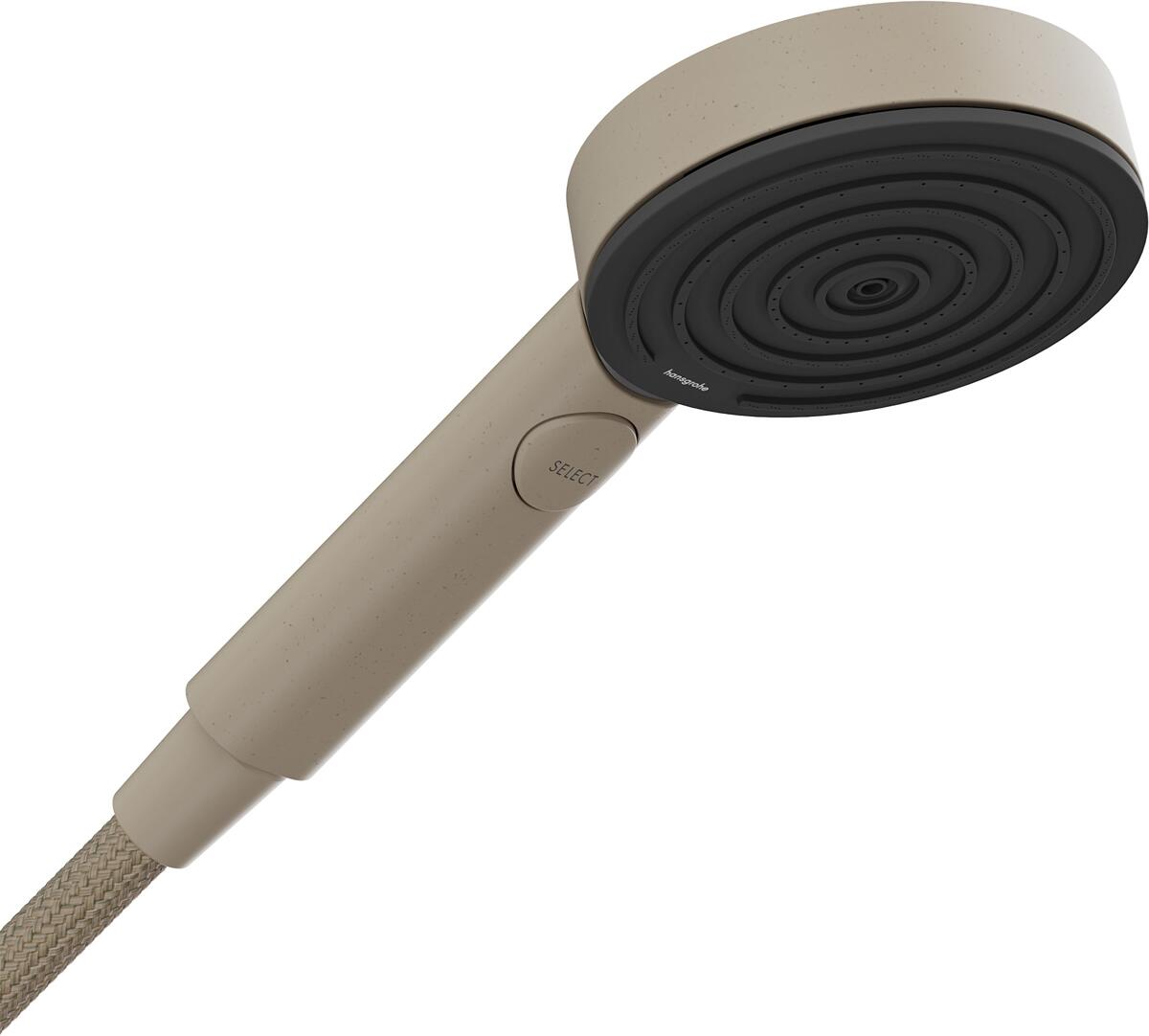 hansgrohe Pulsify Planet Edition Duschkopf 105 3 Strahlarten Relaxation wassersparend+ Select, Kunststoff, 5,7 l/min, 105 mm, Sand recycelt (26077210)