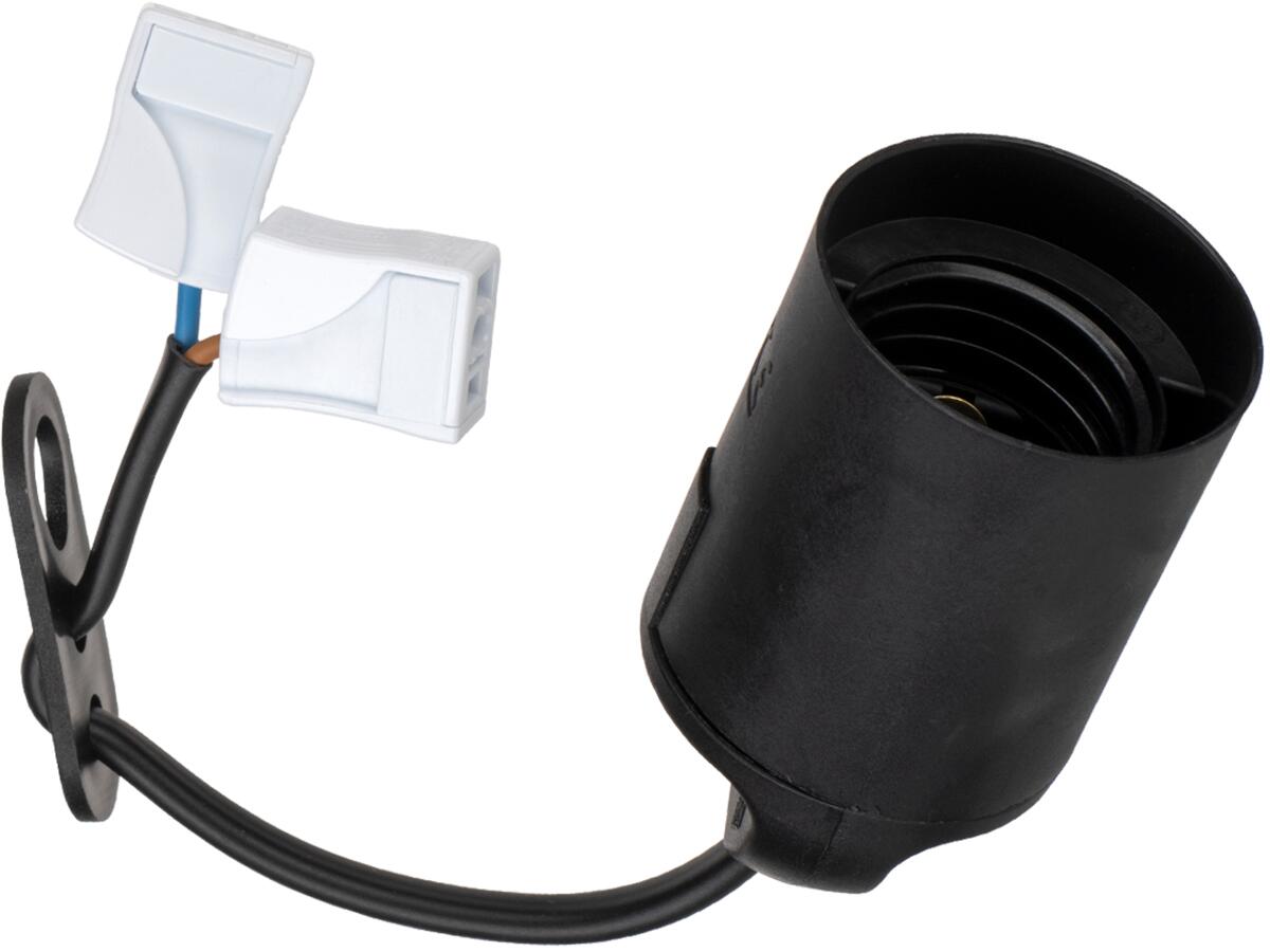 Bailey Lampenfassung, Baufassung, E27, 60W, 15cm Kabel 2x0.75mm² und 2-Leiter Steckklemme, Kunststoff, schwarz, 10 Stk. (144668)