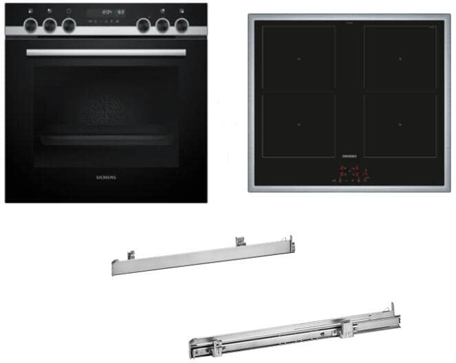 Siemens PQ521DA3ZM A+ Herdset mit Induktionskochfeld und Clipauszug (HE578GBS4, EM645CQB6E, HZ538000), 60 cm breit, 71 L, Pyrolyse, schwarz/Edelstahl