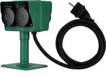 REV Erdspieß mit Steckdose, 4-Fach, 1,4m Kabel, IP44, mit Befestigungsplatte, grün-schwarz (0595009555)